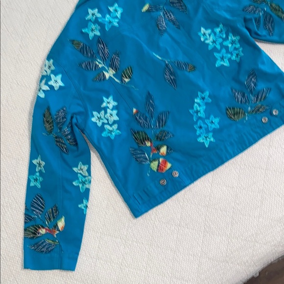 Chico's Teal Embroidered Jean Jacket - Picture 5 of 6